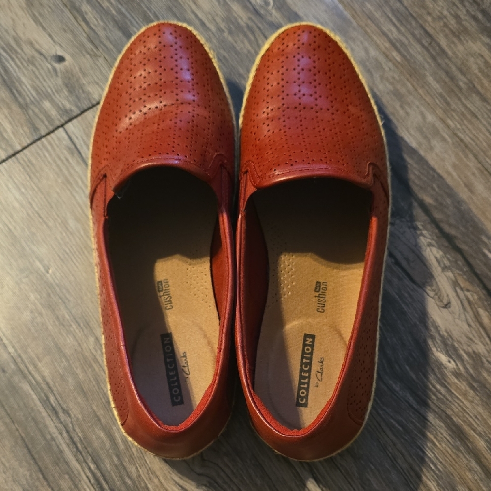 Clarks Red Loafers